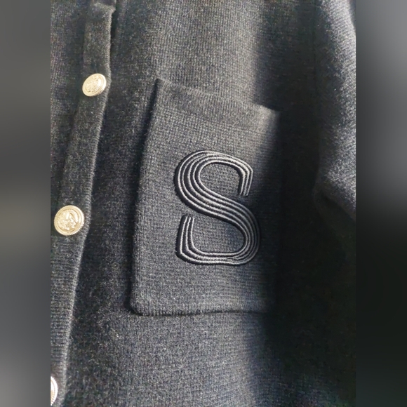 SANDRO Paris Knit Cardigan Embroidered Pocket CHARCOAL GRAY Nwot Wool - Picture 3 of 13